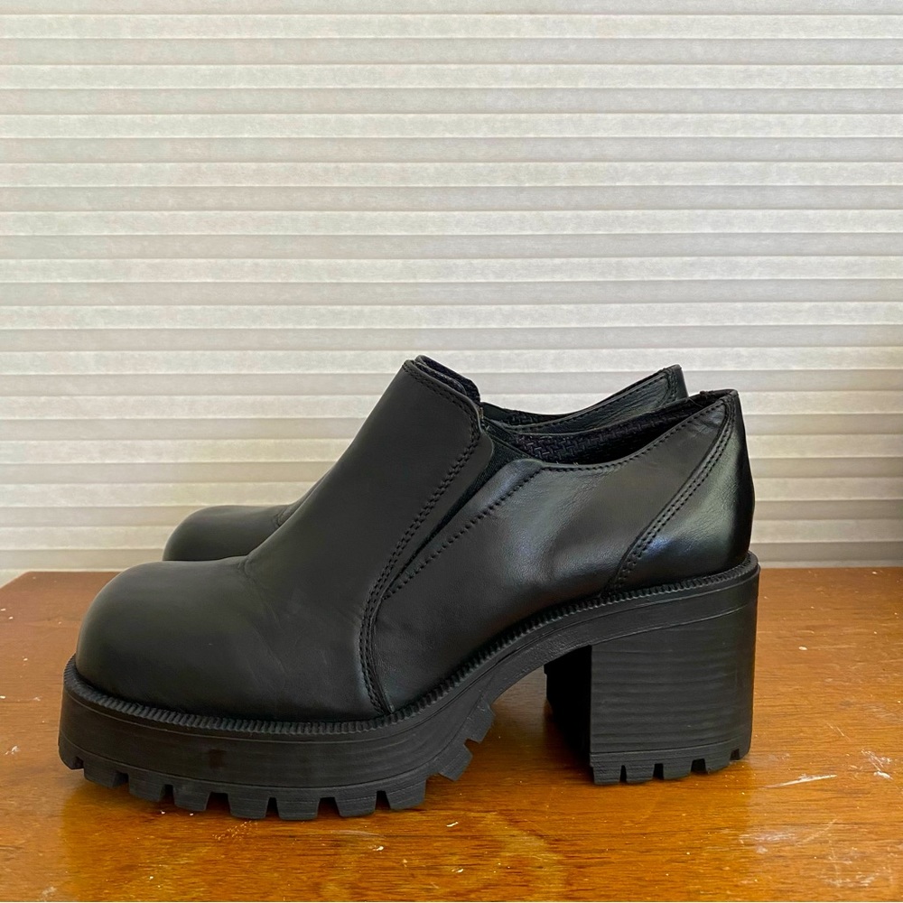 Vintage Aldo Black Leather Platform Chunky Loafers / Booties / Boots Size 7